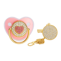 Baby Peach Heart Silicone Pacifier Set with Anti-loss Chain