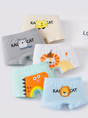 5pcs Letter Sports Print Boys Boxer Briefs Soft Comfortable Kids Clothes