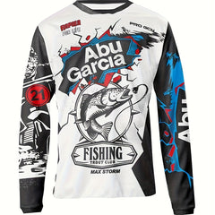 ABUGARCIA Fishing Pattern Print Men's Graphic Long Sleeve T shirt