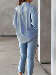 Stripe Print Button Up Long Sleeve Blouse
