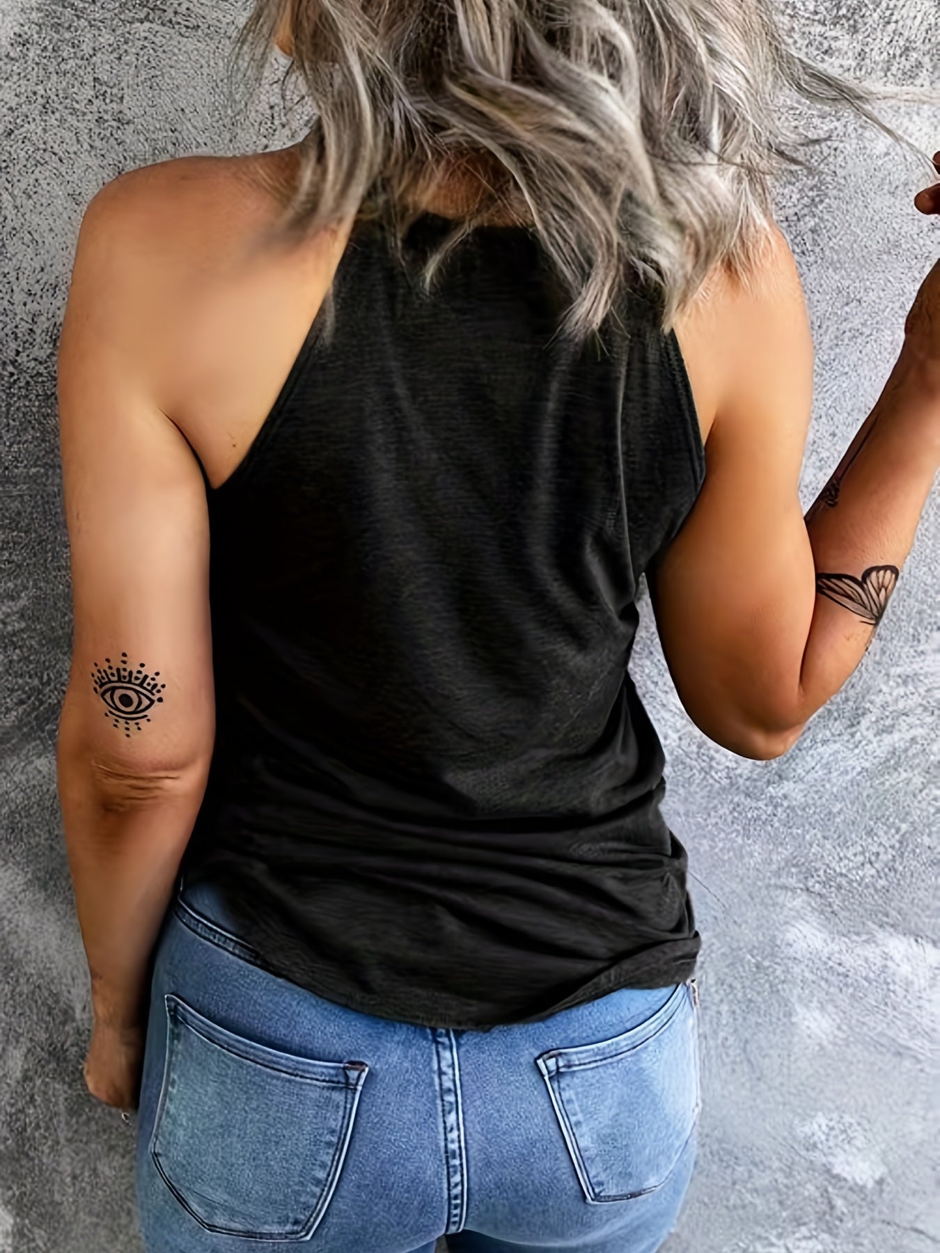 Women's Letter Print Halter Top Sleeveless Crew Neck Top