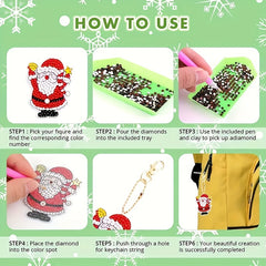 12pcs Christmas Diamond Painting Keychains Santa Claus Art Kits