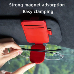 Car Sunglass Holder - Magnetic Leather Clip for Storing Glasses