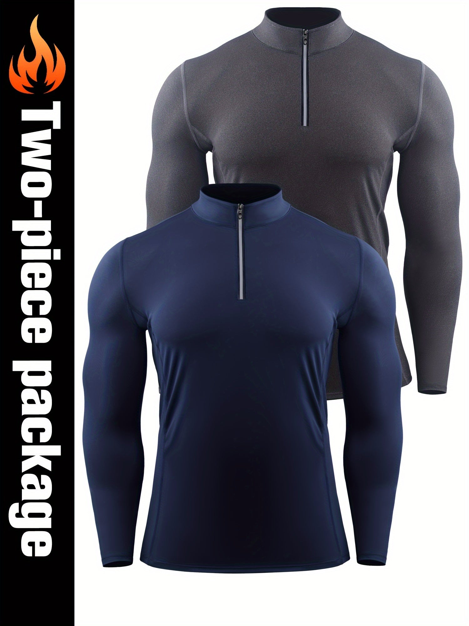Men's Quick Drying Long Sleeve Shirt - High Stretch Crew Neck Undershirts