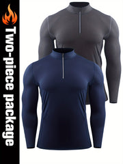 Men's Quick Drying Long Sleeve Shirt - High Stretch Crew Neck Undershirts