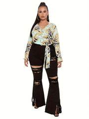 Casual Ripped High Rise Flared Leg Jeans
