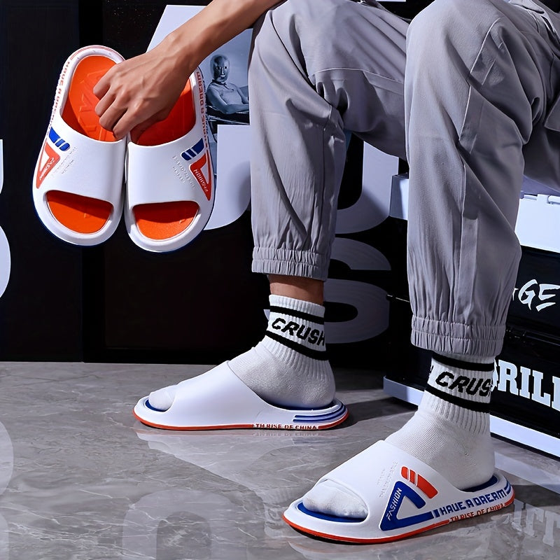 Men's Casual Non Slip Slides Open Toe Slippers for Indoor Outdoor Beach Shower