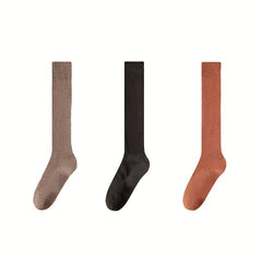 4 Pairs Solid Calf Socks Warm Knee High Women's Stockings