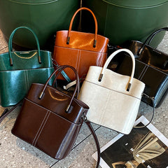 Classic Brown Leather Women's Tote Bag with Zipper Closure