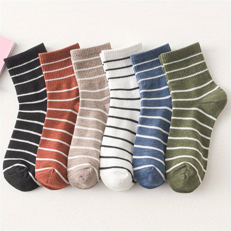 6 Pairs Striped Sports Socks Women's Mid Tube Stockings