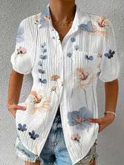 Floral Print Button Up Short Sleeve Blouse