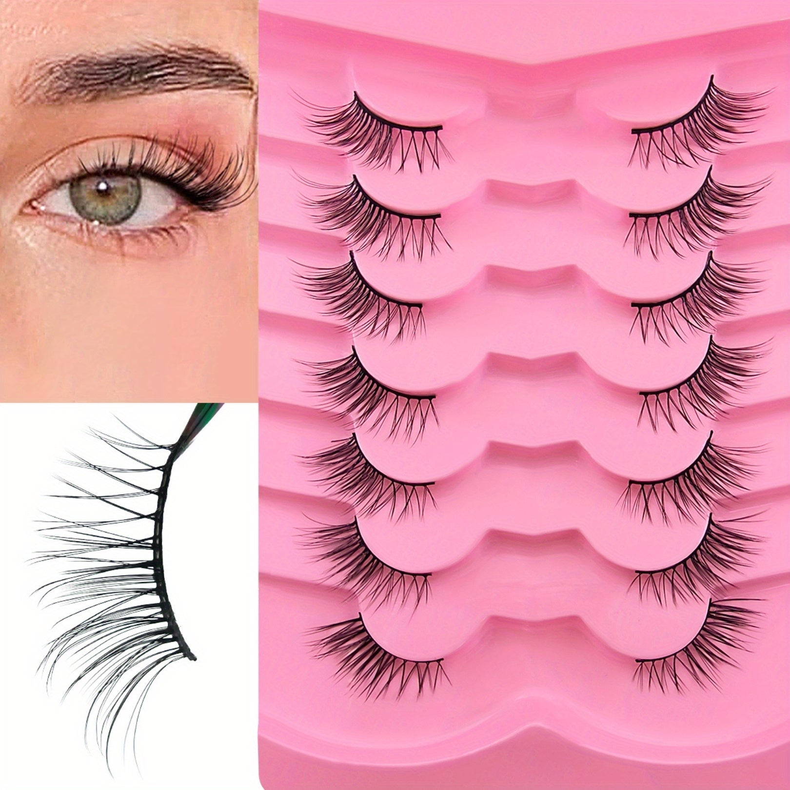 7 Pairs Natural Cross Curling Cat Eye False Eyelashes for Dramatic Look