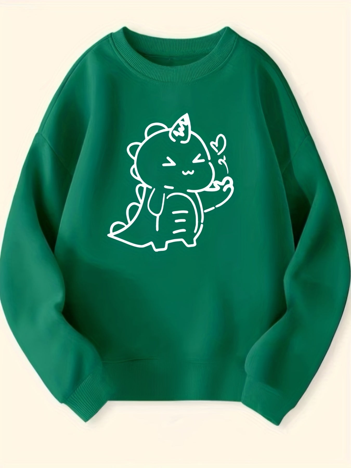 Girls Dino Print Crew Neck Sweatshirt Long Sleeve Top Kids Spring Fall