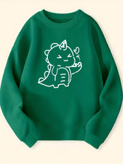 Girls Dino Print Crew Neck Sweatshirt Long Sleeve Top Kids Spring Fall