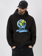 Melting Earth Print Hoodie Men's Casual Graphic Pullover Hooded Sweatshirt