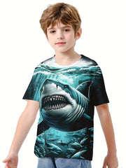 Shark 3D Print Boy's Casual Tees Short Sleeve Crew Neck Comfy T shirt