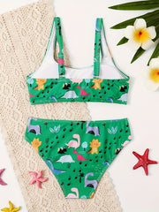 2pcs Dino Pattern Swimsuit For Girls Summer Hawaii Vacation