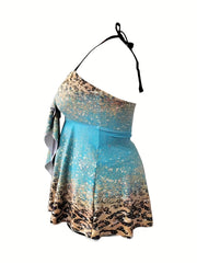 Leopard Print Ruffle Tankini Set Backless Two Piece
