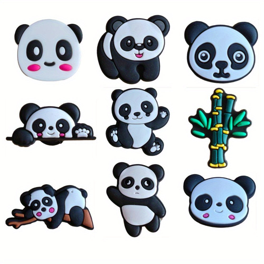9pcs Panda Theme Shoes Decoration Charms For Clogs Jigs Bubble Slides Sandals