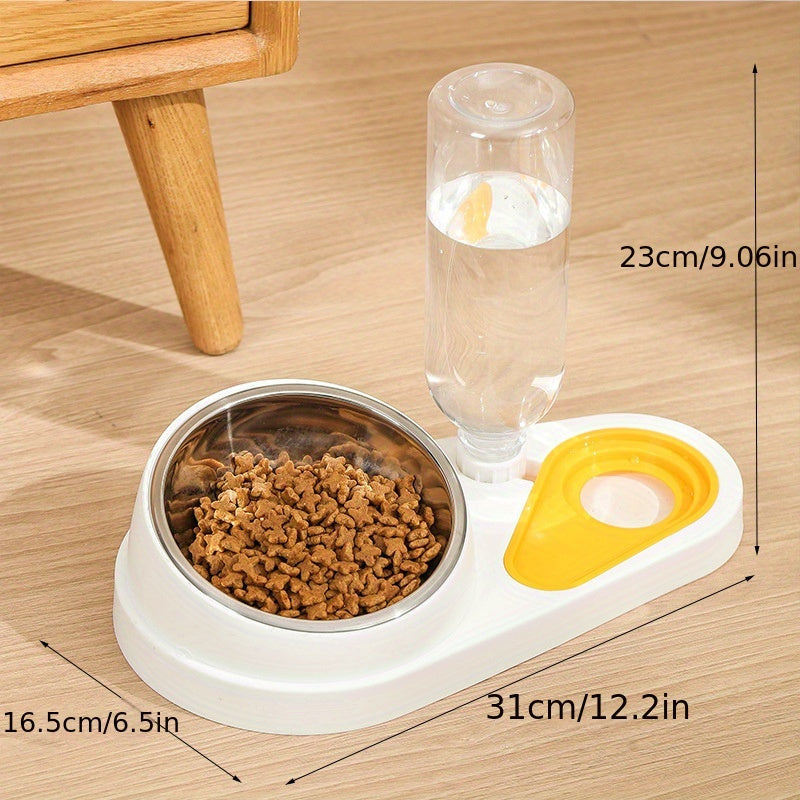 Automatic Double Bowl Pet Food & Water Bowl Neck Protection Stainless Steel