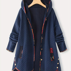 Striped Hooded Long Sleeve Mid Length Jacket Casual Button Front
