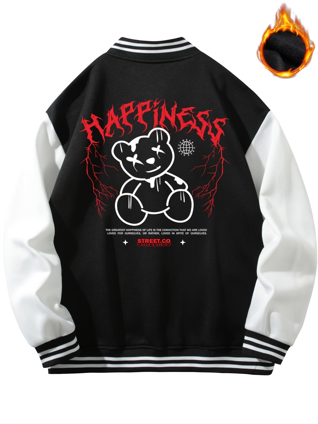 Letter Print Embroidery Varsity Jacket Men's Casual Block Button Up Jacket