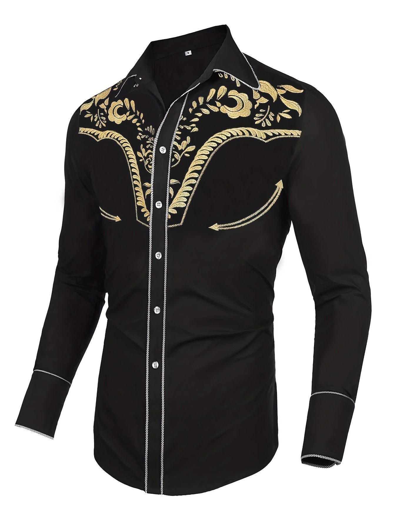 Western Cowboy Men's Long Sleeve Embroidered Shirt Spring Fall Vacation Resort