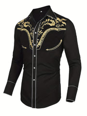 Western Cowboy Men's Long Sleeve Embroidered Shirt Spring Fall Vacation Resort