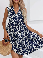 Plants Print V Neck Sleeveless Midi Dress