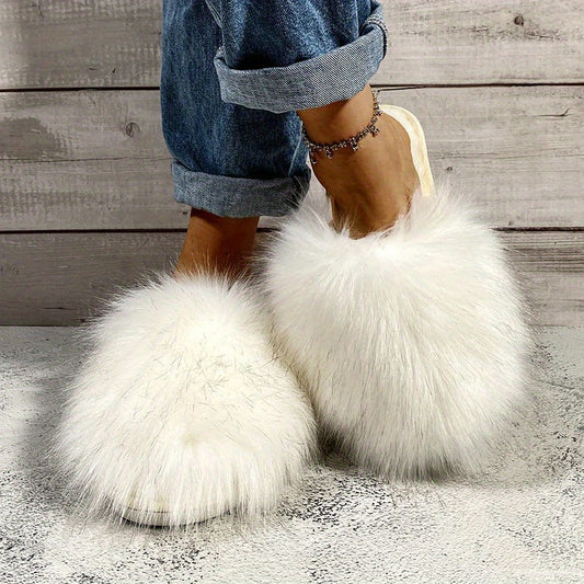 Women's Cozy Fluffy Slippers Warm Plush Flat Slip On Shoes