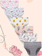 6pcs Girls Triangle Panties Cartoon Floral Animals Print Elastic Waist