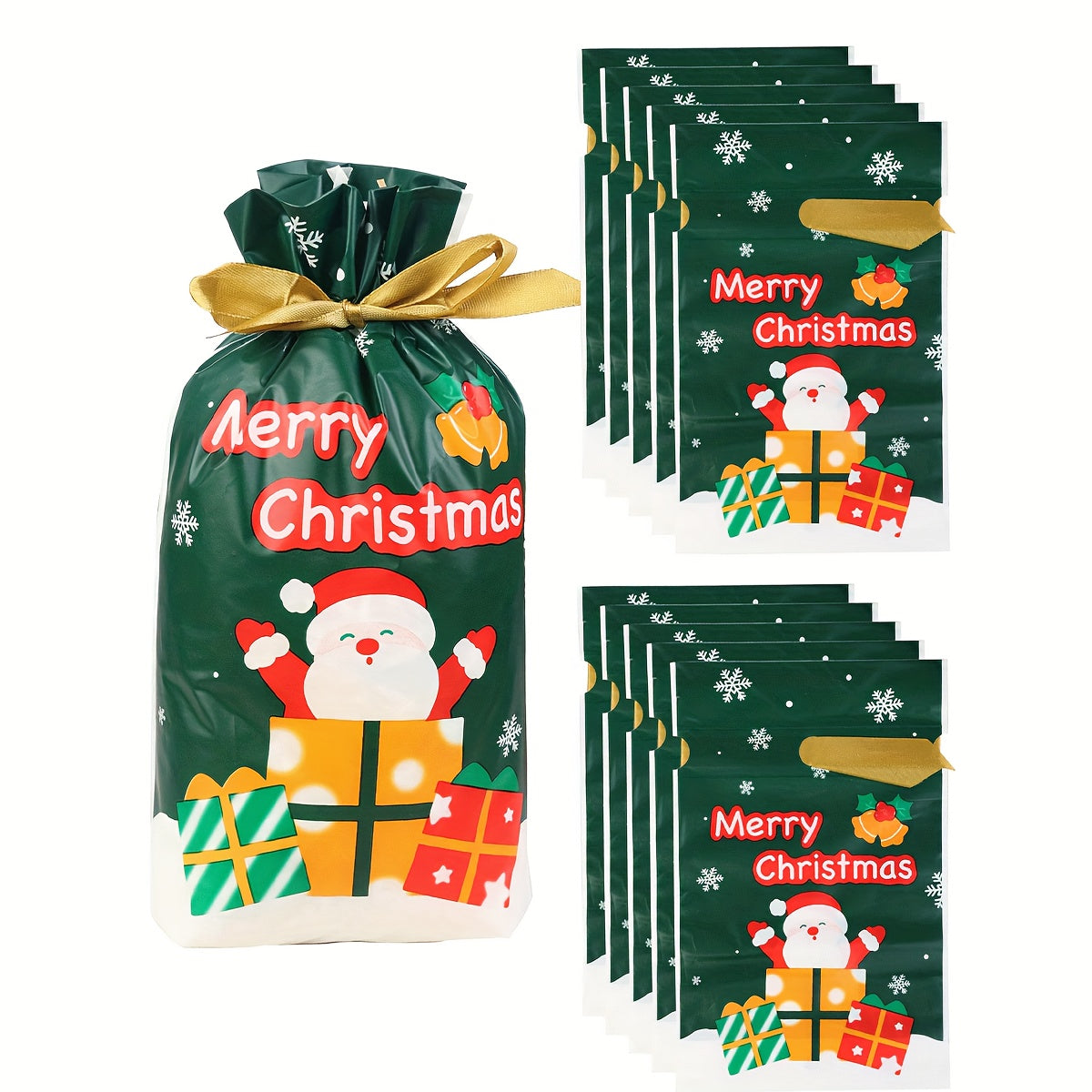 10pcs Santa Claus Drawstring Gift Bag Candy Bag for Christmas Decorations