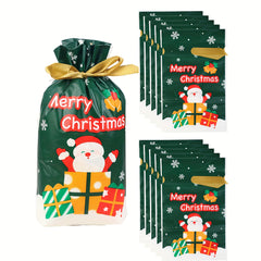 10pcs Santa Claus Drawstring Gift Bag Candy Bag for Christmas Decorations
