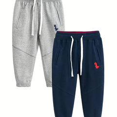 2pcs Dinosaur Print Boys Casual Sweatpants Quick Drying Jogger Sports Pants