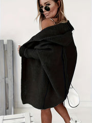 Open Front Hooded Cardigan Batwing Sleeve Mid Length Sweater