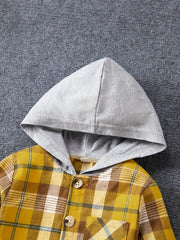 Girls Plaid Hooded Button Down Jacket Shirt Kids Autumn Outfit