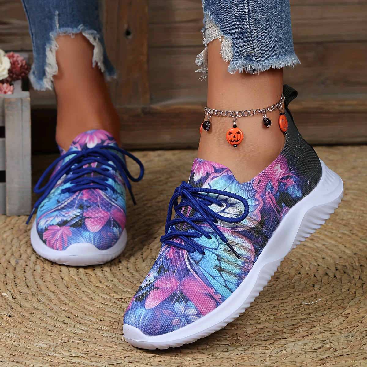 Women's Carp Print Walking Shoes Lightweight Low Top Sport Flat Shoes