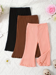 Baby Flared Pants Girls Elastic Ruffle Trim Casual Trousers 3pcs Set