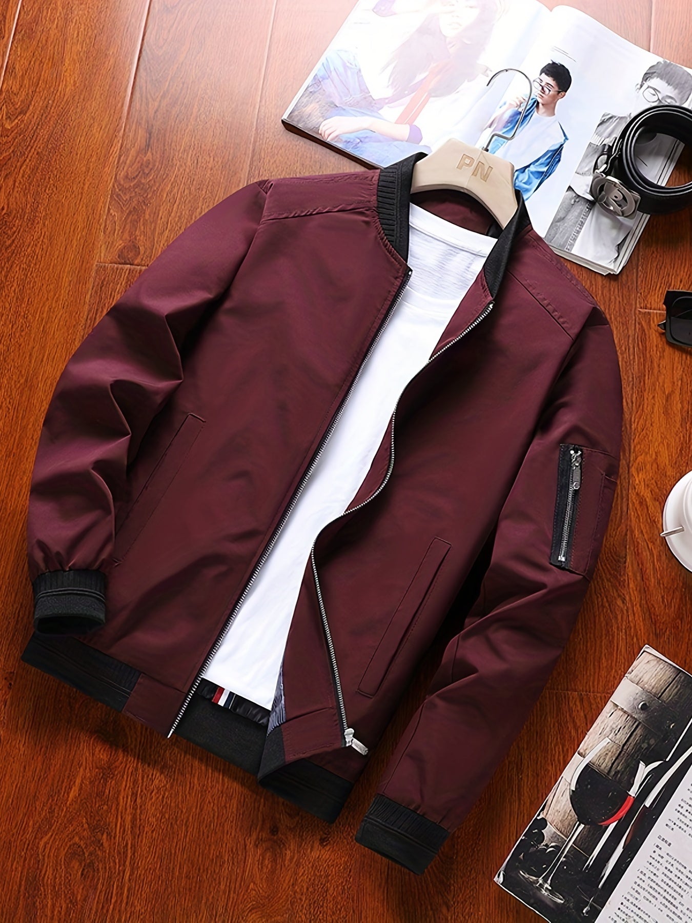 Men's Stand Collar Zip Up Jacket for Spring Fall
