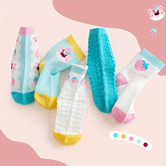 5 Pairs Girls Kids Bear Pattern Socks Comfy Crew Children's Socks