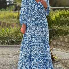 Boho Lantern Sleeve V Neck Maxi Dress - Plus Size