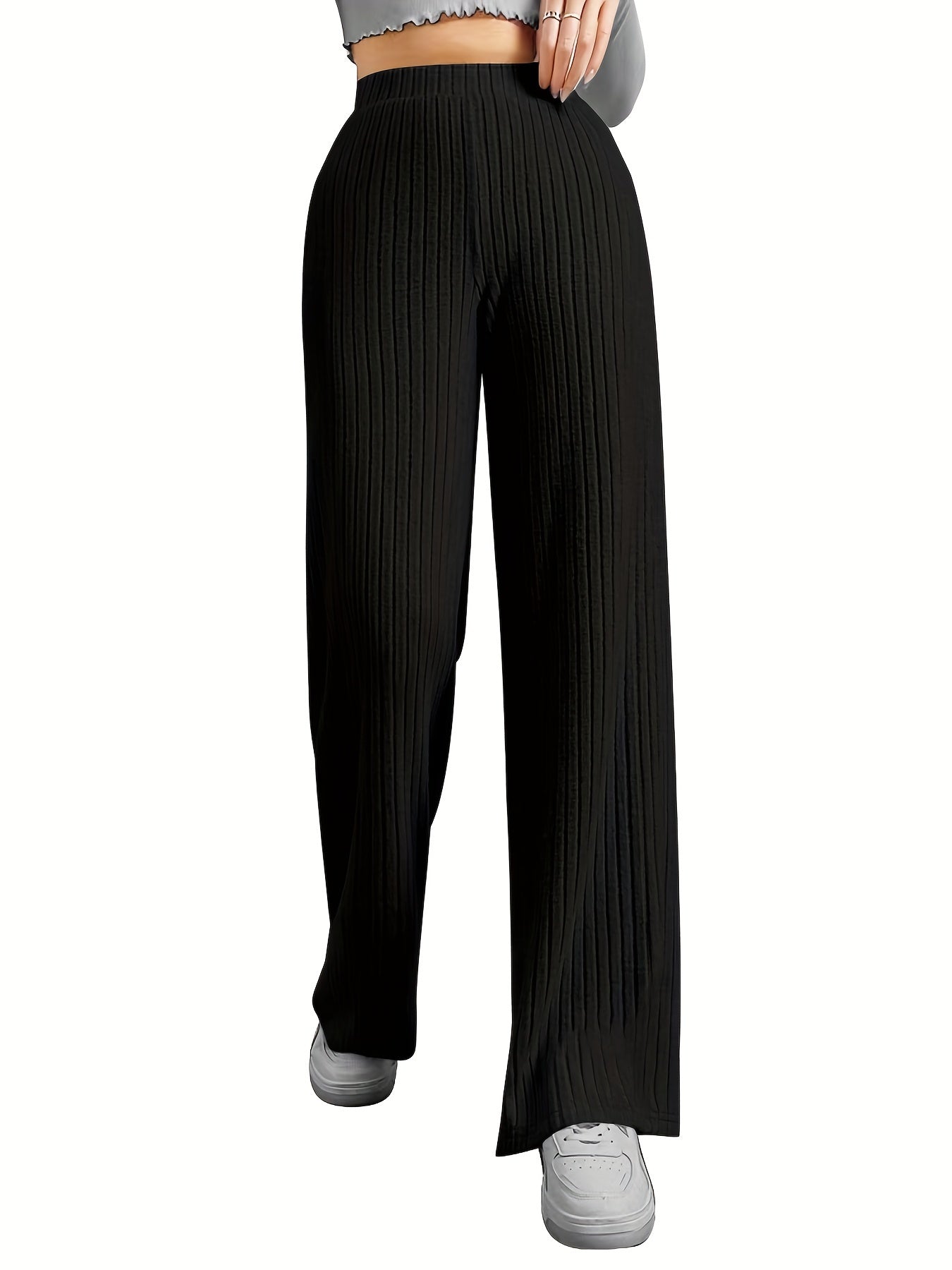 Ribbed Wide Leg Pants High Waist