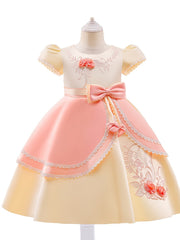 Girls Princess Dress Embroidered Flower Lace Dress Performance Dress