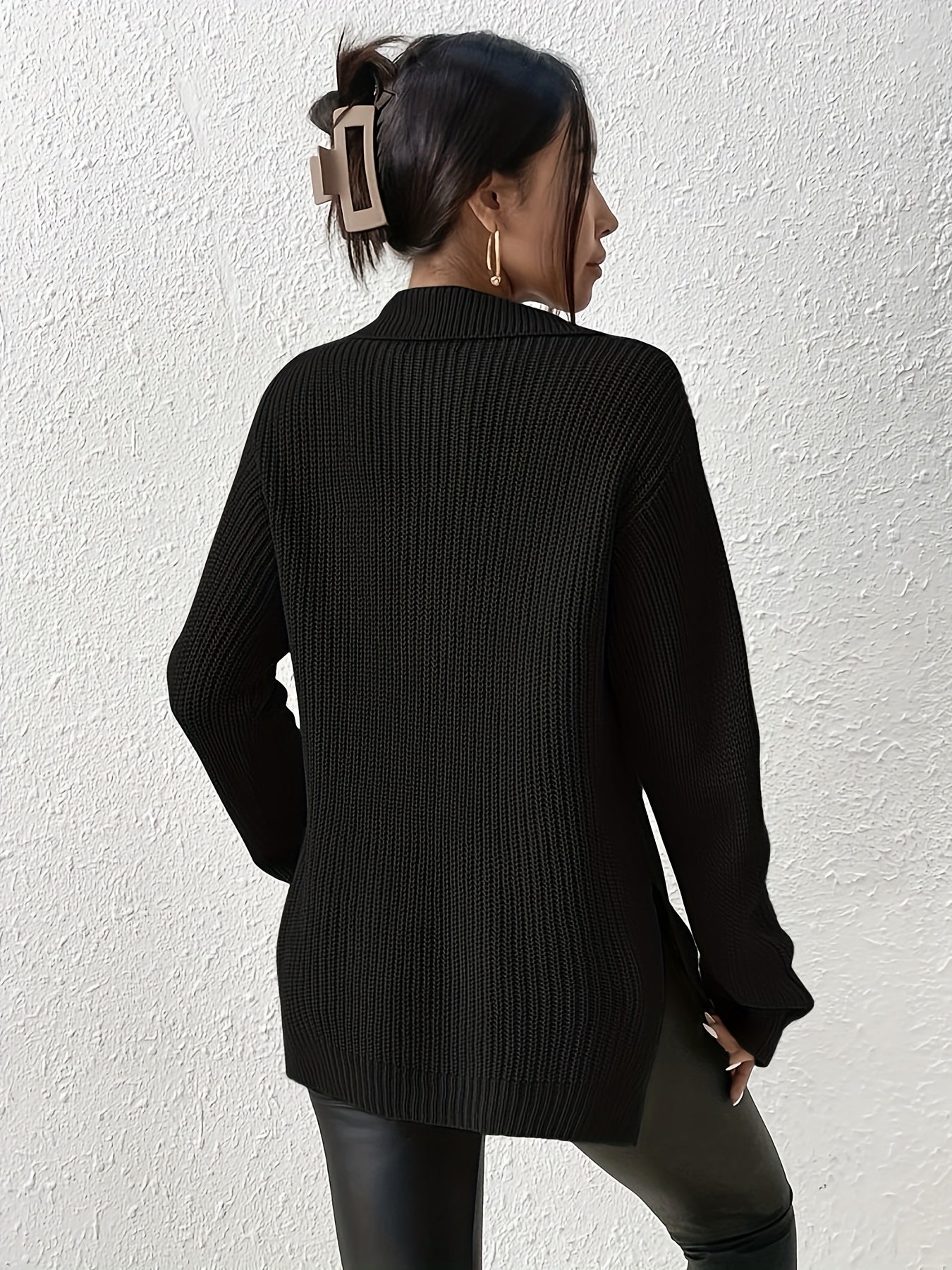 Long Sleeve Oversized Sweater Side Slit for Winter & Fall Women