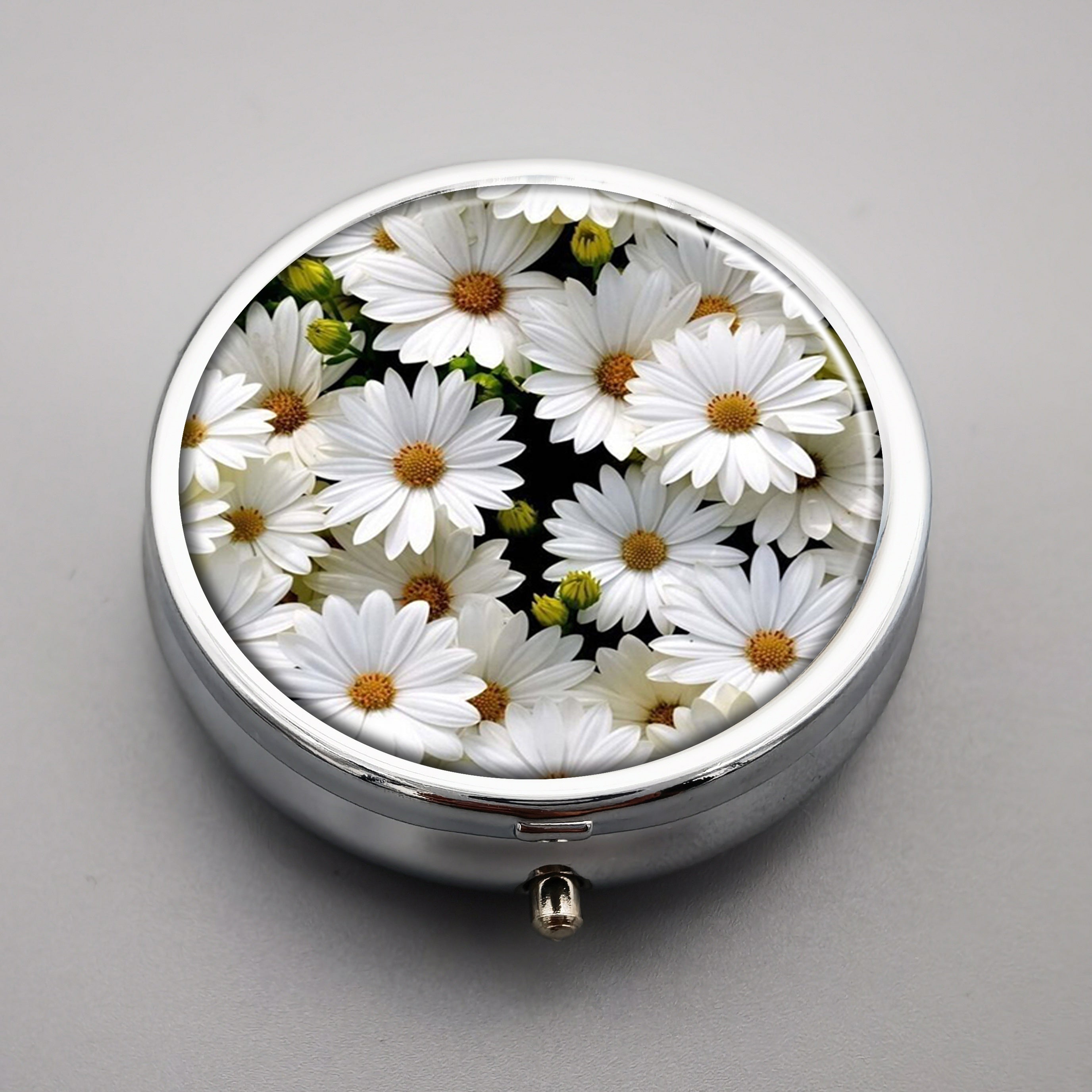 Flower Pill Case 3 Compartment Metal Organizer Portable Medicine Vitamin Holder