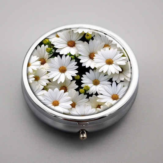 Flower Pill Case 3 Compartment Metal Organizer Portable Medicine Vitamin Holder