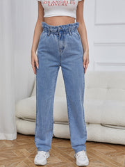 High Waist Straight Jeans Loose Fit High Rise Denim Pants