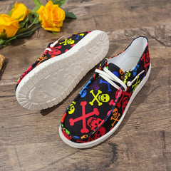 Colorful Skeleton Ghost Print Skate Shoes Lightweight Low Top Board Shoes