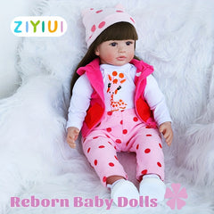 22" Realistic Silicone Vinyl Baby Doll Toy with Pink Giraffe Plush