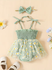 Baby Girls Shirred Mesh Onesie Dress & Headband Set